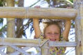 Young happy smiling child girl summer outdoor portrait Royalty Free Stock Photo