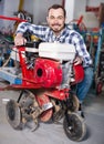 Smiling guy gas plow for work Royalty Free Stock Photo