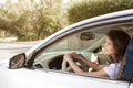 Young Happy Smiling Woman Driving Car Royalty Free Stock Photo