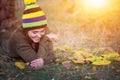 Young happy smiling woman portrait, resting outdoor in park Royalty Free Stock Photo