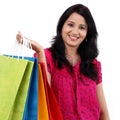 Young happy smiling woman with shopping bags Royalty Free Stock Photo