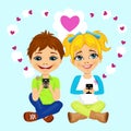 Young happy teenagers sending love messages Royalty Free Stock Photo