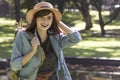 Young happy traveler exploring surrounds with backpack