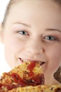 Young happy woman eating pizza Royalty Free Stock Photo