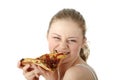 Young happy woman eating pizza Royalty Free Stock Photo