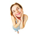Young happy woman funny full length portrait isolated. Royalty Free Stock Photo