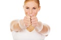 Young happy woman gesturing thumbs up Royalty Free Stock Photo