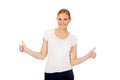 Young happy woman gesturing thumbs up Royalty Free Stock Photo