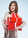 Young happy woman gift holding. Royalty Free Stock Photo