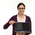 Young happy Woman holding a laptop Royalty Free Stock Photo