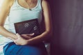 Young happy woman holding photo album at home,Memory time photo