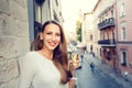 Young happy woman standing with glass of champagne Royalty Free Stock Photo