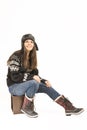 Young happy woman in winter clothes. Royalty Free Stock Photo