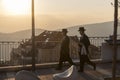 young Haredim walking through Tzfat in the sunset Royalty Free Stock Photo