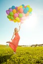 Young healthy beauty pregnant woman with balloons outdoors. A g Royalty Free Stock Photo