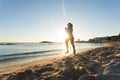 Young healthy lifestyle fitness woman running at sunrise beach Royalty Free Stock Photo