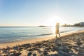 Young healthy lifestyle fitness woman running at sunrise beach Royalty Free Stock Photo