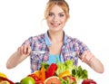 Young healthy woman with fruits and vegetables. Royalty Free Stock Photo