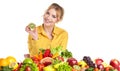 Young healthy woman with fruits and vegetables. Royalty Free Stock Photo