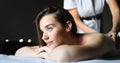Young and healthy woman in spa salon. Traditional Swedish massage therapy Royalty Free Stock Photo