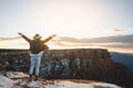 Young hiker with a backpack at the Grand Canyon Royalty Free Stock Photo