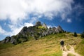 Young hiker backpacker in romanian Ciucas mountains