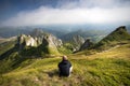 Young hiker backpacker in romanian Ciucas mountains