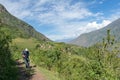 Young hiker man trekking with backpack in Peruvian Andes mountains, Peru, South America Royalty Free Stock Photo