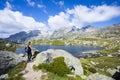 Young hiker woman in Vall de Boi, Aiguestortes and Sant Maurici National Park, Spain