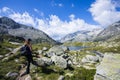 Young hiker woman in Vall de Boi, Aiguestortes and Sant Maurici National Park, Spain