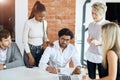 . young hindoo man teaching students to leadership Royalty Free Stock Photo