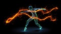 Young hip hop dancer with fire effect at background. dance school advertisement