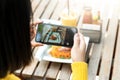 Young hipster asian blogger take photo of food, plate, healthy recipe, lunch meal, breakfast share to story content in social