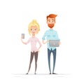 Young hipster business characters with devices