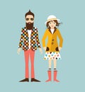 Young hipster couple. Flat illustration.