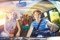 Young hipster friends on road trip Royalty Free Stock Photo