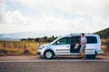 Young hipster friends on road trip on a summers day. Euro-trip Royalty Free Stock Photo