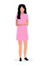 Young hipster girl flat illustration. Teenager in pink dress and tattoos isolated cartoon character on white background. Swag,