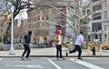 Young Hipster Kids Riding Skateboard in City Streets New York Lower East Side Downtown