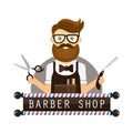 Young hipster man barber. vector flat