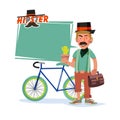 Young hipster man with bubble to presentation. logotype - vector