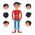 Young Hipster Man with Camera Cartoon Character