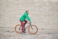Young hipster man riding fixed gear bike Royalty Free Stock Photo