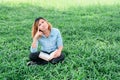 Young hipster woman reading a book has an idea pointing with fin Royalty Free Stock Photo