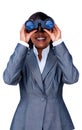 Young Hispanic businesswoman using binoculars Royalty Free Stock Photo