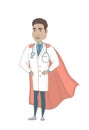 Young hispanic doctor dressed as a superhero.