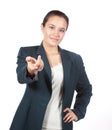 Young Hispanic female handing a set of house keys