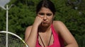 Sad athletic tennis player teen female and losing Royalty Free Stock Photo