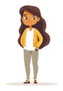 Young Hispanic girl standing with hands in pockets, casual clothing. Confident female character, modern youth vector