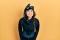 Young hispanic girl wearing diver neoprene uniform with a happy and cool smile on face